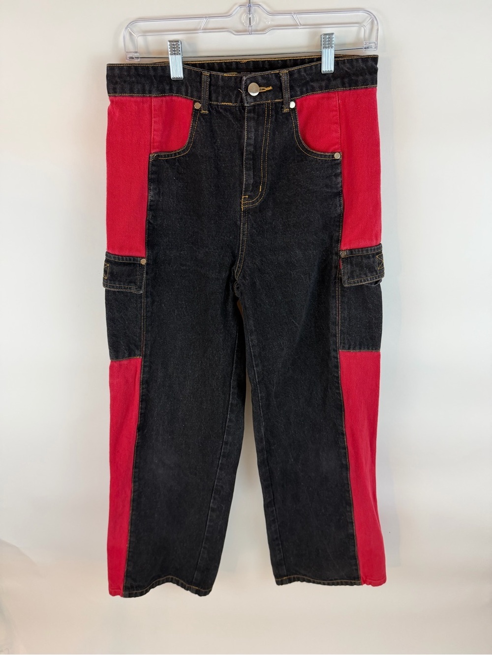 Finesse Black & Red Color Block Carpenter Cargo Jeans Women’s Size Small Y2K